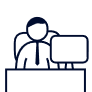Informationsgrafik af en mand ved computer.